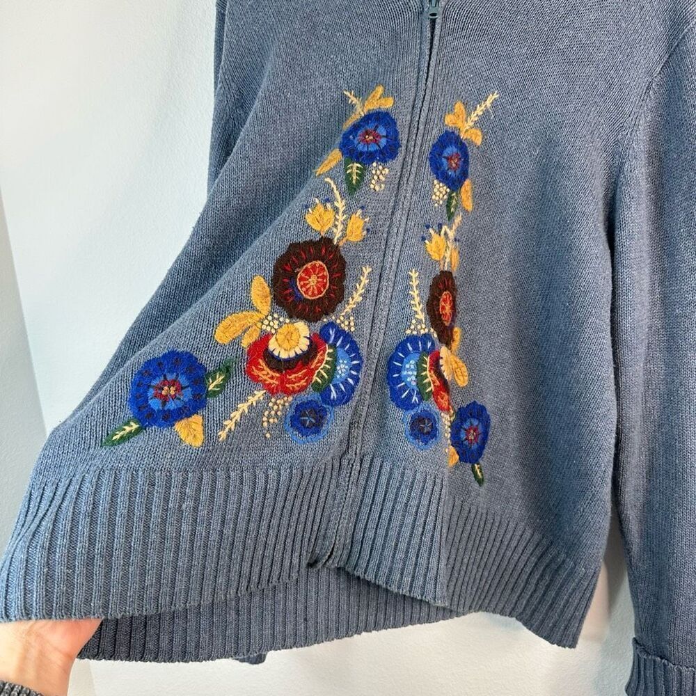 Vintage Victoria Jones Floral Embroidered Knit Sweater Jacket Womens 3X Boho Art - Picture 3 of 8